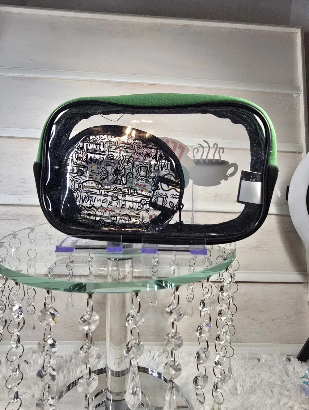 Clear Friend's Graphic Cosmetic Pouch - Green Trim and acoordinating bouns bag